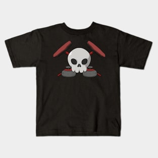 Curling crew Jolly Roger pirate flag (no caption) Kids T-Shirt